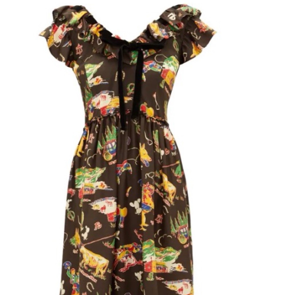 Shrimps Cactus Print Ruffled Bow Western Dress Size 8